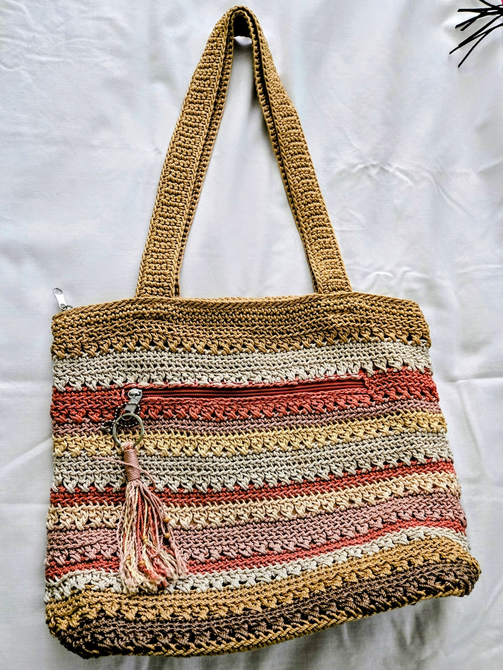The Sak Riviera Crochet Tote Bag Bohemian Stripe Boho Tassel - Picture 3 of 9